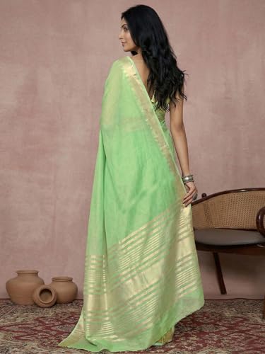 Image of Satrani Women's Cotton Silk Weaving Border Saree with Unstitched Blouse Piece
