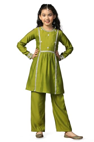 Image of Fashion Dream Girl's Chanderi Silk Ethnic Kurta and Sharara Set|Kids Salwar Suit Set|Sharara Set for Girls
