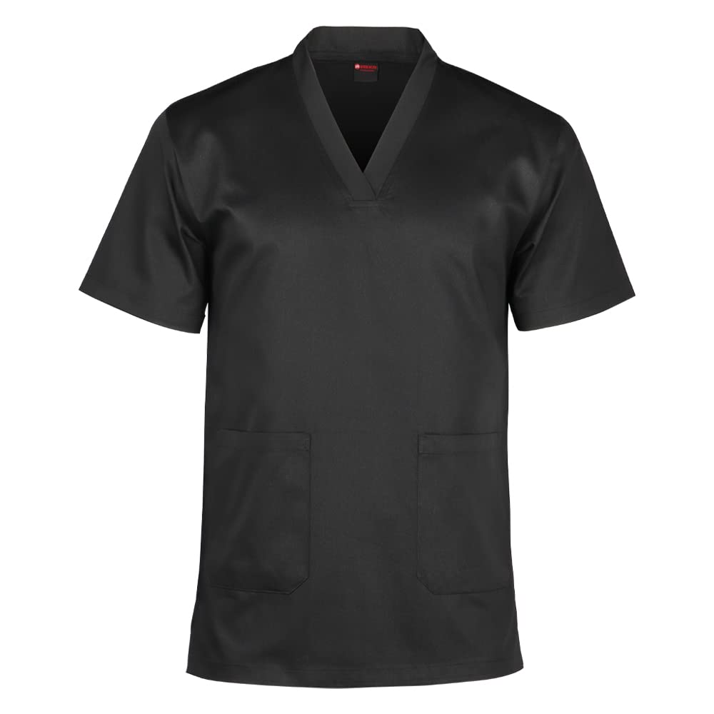 P-H Medical Scrub top V-Neck Style Short Sleeve XS to 7XL Nurses, Doctors Uniform (7XL, Black)