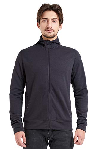 Men s 100% Merino Wool Hoodie 320g Full Zip Warm Hooded Sweatshirt with Fleece Dark Grey