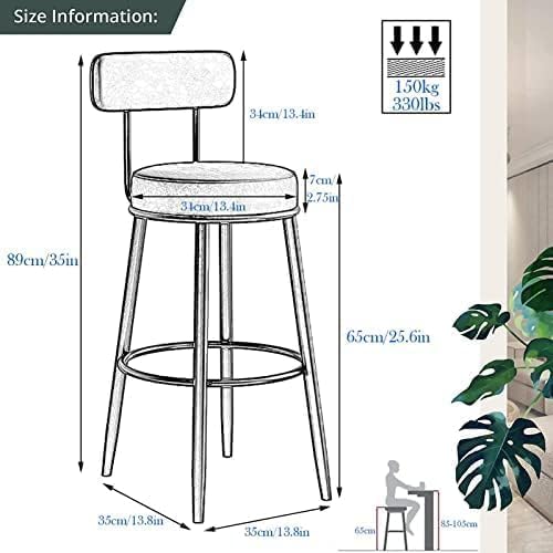 Tabourets de bar avec repose-pieds métal et siège velours confortable