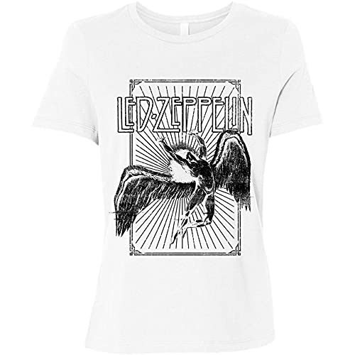 Led Zeppelin T-shirt Icarus Burst Band Logo nouveau officiel pour femme Skinny Fit - Les Beatles, Paul McCartney, John Lennon, RIngo Starr, George Harrison Led Zeppelin T-shirt Icarus Burst Band Logo nouveau officiel pour femme Skinny Fit