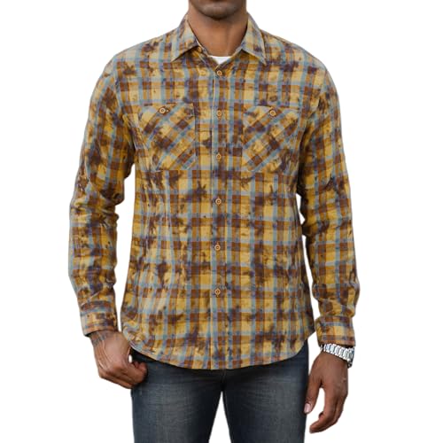 Image of WARHORSEE Flannel Shirt for Men Long Sleeve Button Down Plaid Shirts | Soft Cotton Blend for Multi-season Wear, Lightweight yet Warm, Dual buttoned storage pockets, Machine Washable Easy Care