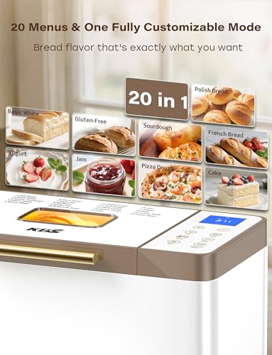 Image of KBS 20-IN-1 Bread Maker with Custom Program, 650W Bread Machine with Nonstick Ceramic Pan & Stainless Steel Paddle, 2LB Bread Maker Machine, Polish Bread, Gluten-Free, Touch Panel, 15H Timer, 3 Colors