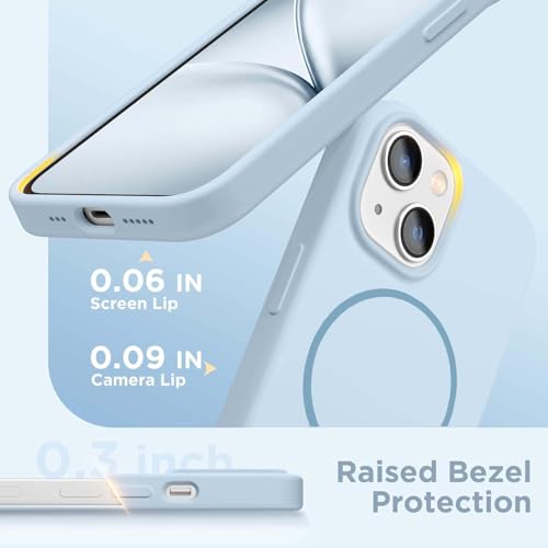 Image of DIZORO Magnetic for iPhone 14 Case, Compatible with MagSafe, Integrated Silicone Camera Control Cover, Thicken Shockproof Drop Protection Phone Case for 14, Ice Blue