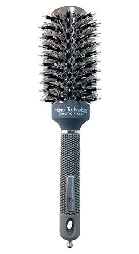 Round Ceramic Ionic Nano Technology Hair Brush by Better Beauty Products, L/1.7 inch/43mm inch Barrel with Double Bristles, Natural Boar and Nylon Bristles, Professional Salon Brush, Gray Color Combo