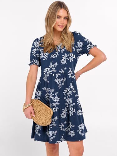 Image of ANRABESS Women Summer Square Neck Puff Short Sleeve Mini Dress 2026 Casual Flowy Sundress Beach Vacation Clothes with Pockets