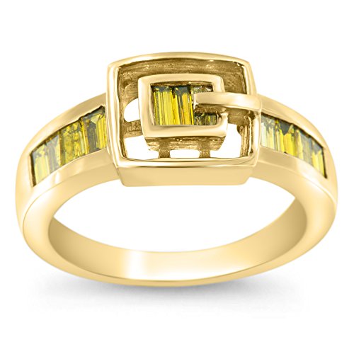 14K Yellow Gold 3/4 Cttw Yellow Baguette Cut Diamond G-Link Initial Enamel Fashion Ring (Enhanced Yellow Color, I2-I3 Clarity)