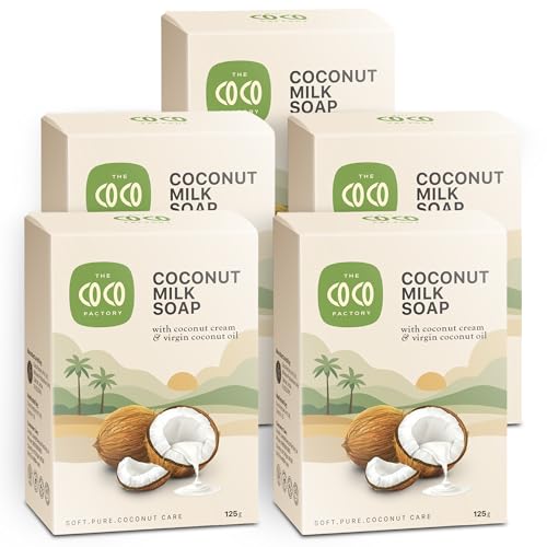 Image of Natural Coconut Milk Soap Bar | 125g, Pack of 5 | Handmade & Cold Process | Deep Hydration & Moisture for Dry Skin | Paraben-Free, Sulphate-Free | Gentle Bath Soap for Men, Women & Kids