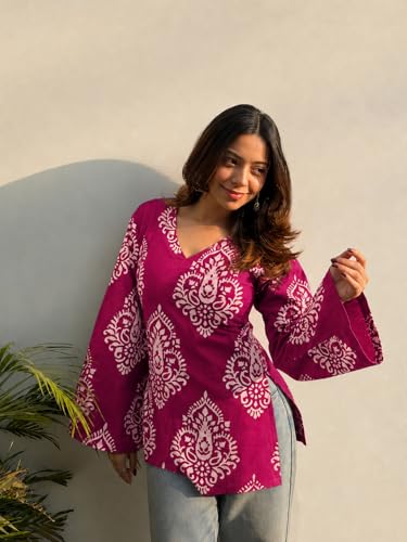 Image of ANNI Designer Cotton Short Kurti for Women | Stylish Kurti | Short Kurti Top | Casual Kurta for Women | Comfortable Cotton Kurtis for Womens