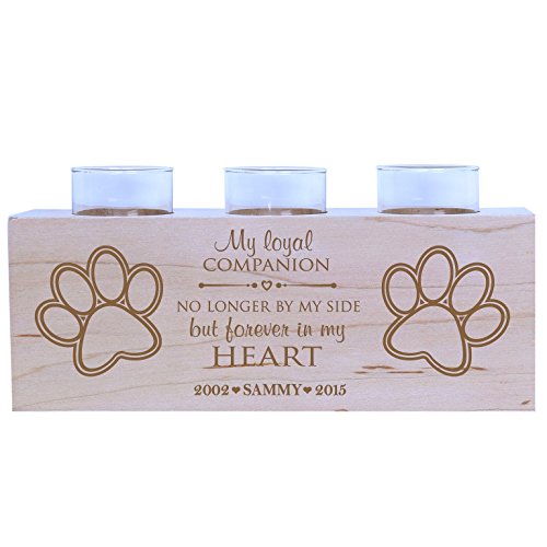 LifeSong Milestones Personalized Loyal Companion Pet Memorial Sympathy Funeral Candle Holder for Dog, cat, Pets Custom Bereavement Maple Wood Candle Holder Loss of pet 10