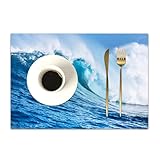 DASNK 4er Set Platzsets 30x45cmRutschfest Abwaschbar Tischmatten PVC Abgrifffeste Hitzebeständig Tischsets,Platz-Matten für küche,Ozeandekorationen, große, kraftvolle Wellen des Pazifiks