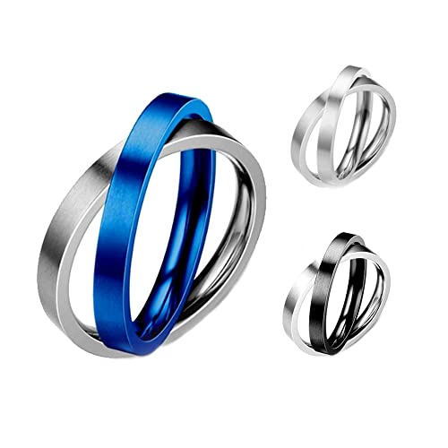 QKEPCY Anillo De Acero Inoxidable Para Hombre Diseño Entrelazado Anillo Doble En Colores Azul Y Plata Joyería Moderna Masculina Anillo Elegante Y Resistente Para Hombres
