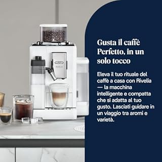 De’Longhi Rivelia – Perfetto Macchina da Caffè Automatica, LatteCrema Montalatte Automatico, 16 Bevande in un Solo Tocco, Display Touch a Colori, Contenitori Intercambiabili, Bianco (EXAM440.55.W)