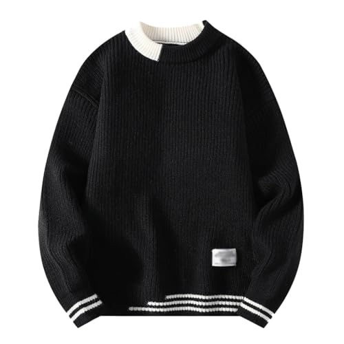 Men's Sweater Solid Color Knitted Sweater with Thickened Velvet and Warm Thread for Men's Pullover(X-Large)