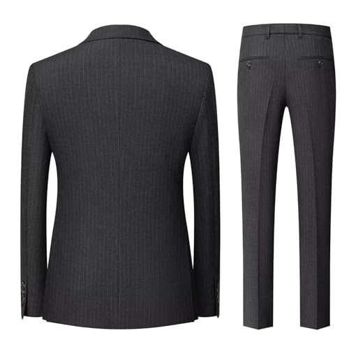 Men's Pinstripe Double Breasted Suit Set, Including Jacket, Pants, Light Blue Shirt and Blue Polka Dot Tie3