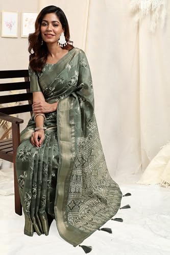 Image of MIRCHI FASHION Women Saree Cotton Blend Kalamkari Printed | Comfortable Office and Regular Daily Use Sari with Unstitched Blouse Piece