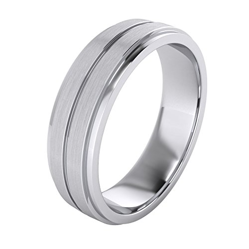 Heavy Solid Sterling Silver 6mm Unisex Wedding Band Comfort Fit Ring Brushed Raised Center Grooved Polished Sides