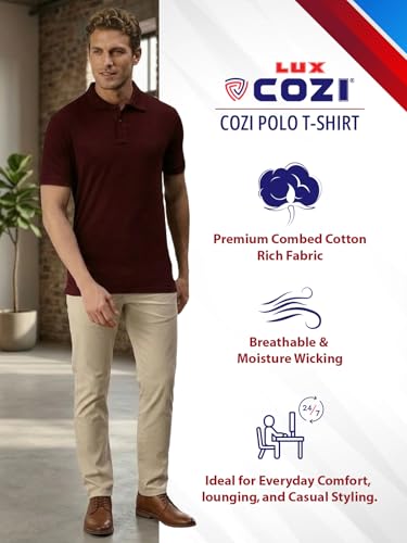 Image of Lux Cozi Men's Cotton Solid Polo Tshirt | Collar Tshirts | Half Sleeves | Stylish & Premium All Day Wear | Pack of 1