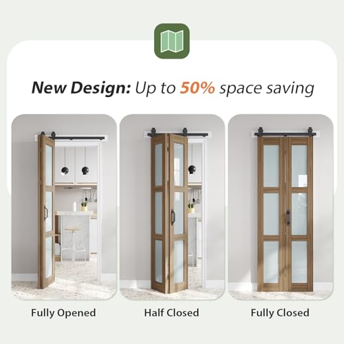 Image of FREDBECK Bifold Glass Barn Doors 32X84(Double 16x84),Fit 28 inch-30 inch Opening