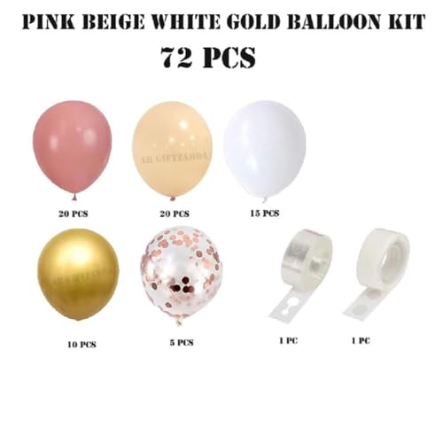 Image of AR Giftzadda Dusty Pink Cream Beige White Balloons 72 pcs Pink Rose Gold Tan Brown Balloons Garland Kit for Welcome Wedding Birthday Anniversary Party Decorations (DP 3)