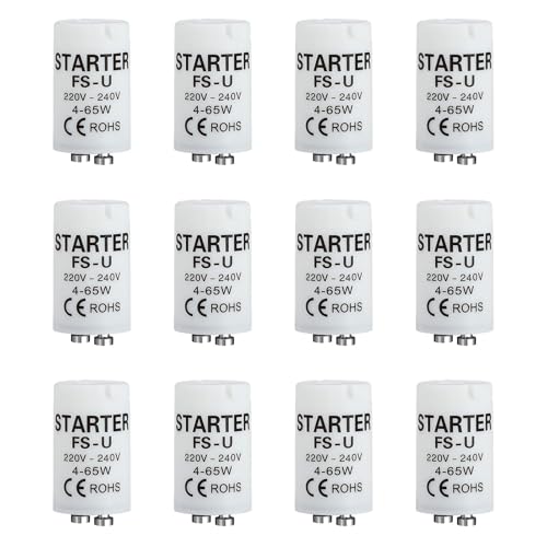 12 Piezas Cebador Fluorescente LED, Cebadores Fluorescentes Starter para Lámparas de Neón y Fluorescentes 4-65W 220-240V Alta Durabilidad Diseño Bimetálico para Iluminación Eficiente en Hogar Oficina