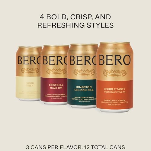 Image of BERO Non Alcoholic Beer Refreshing 4 Flavors Variety, 24 Pack x 12 Oz Cans | NA Beer by Tom Holland, Refreshing Hoppy Alcohol Alternative Beverages for Any Occasion (12oz each, Pack of 24)