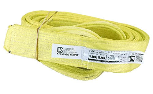 Chenango Supply 4" x 16' Nylon Lifting Web Sling – USA Made, 15,300 lb Vertical, 12,200 lb Choker, 30,600 lb Basket – 3 Ply Heavy Duty 900 Webbing, Type 3 Flat Eye & Eye Rigging Sling