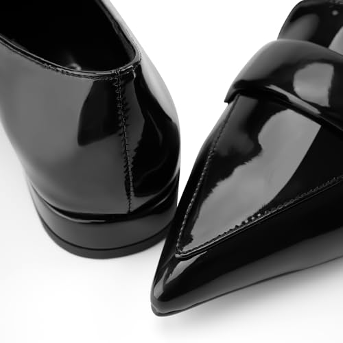 Image of Pointed Toe Flats for Women Black Patent Leather Pointy Loafers Slip On Pumps Comfortable Elegant Dressy Shoes