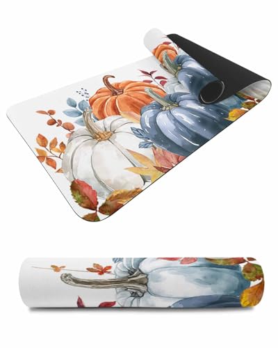 Debedcor Heat Proof Table Pads Waterproof Decorative, Fall Pumpkin Non-Slip Table Countertop Protector, Thanksgiving Rustic Fallen Leaves Insulation Mat for Dining Room, 48 x 12 Inches