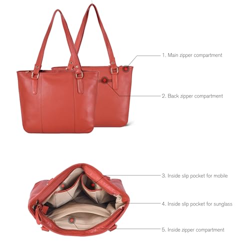 Image of Leather Purse For Women - Real Leather Tote For Women - Ladies Shoulder Handbag For Work, Travel, Casual Use