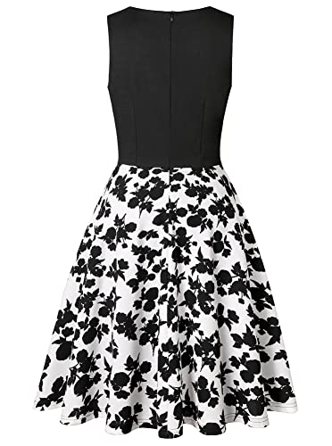 Owin Women'S Vintage Floral Lace Flared A-Line Swing Casual Party Cocktail Dresses Sleeveless Black White Floral L thumb #1