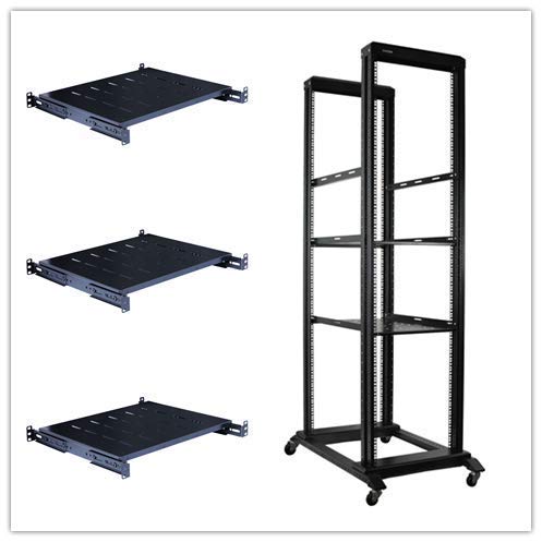 Raising Electronics Server Rack Open Frame Rack 4 Post 19 Inch Adjustable Server/Audio Rack Cold Rolled Steel With 3 Shelves (42U,24Depth) #TOP3