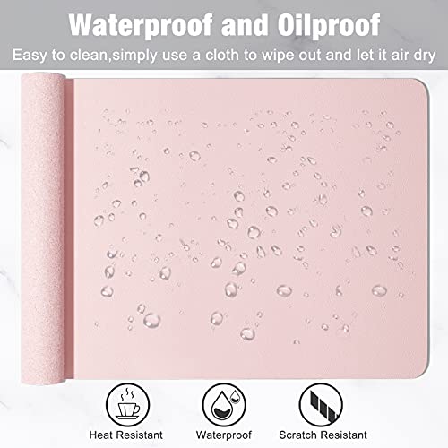 Hsurbtra Desk Pad, 35.5" X 17" Pu Leather Desk Mat, M Extended Mouse Pad, Waterproof Desk Blotter Protector, Ultra Thin Large Laptop Keyboard Mat, Non-Slip Desk Writing Pad For Office Home, Pink #TOP5