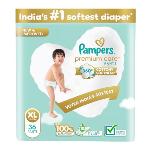 Image of Pampers Premium Care Pant Style Baby Diapers | Extra-Large (XL size) | 36 Count | Voted India's Softest | All-in-1 with 360 Cottony Softness Diapers | 12-17kg