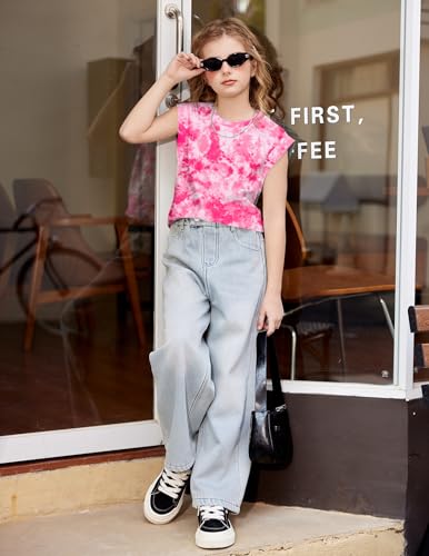 Image of Arshiner Girls T Shirts Cap Sleeves Casual Summer Tops Crewneck Tank Loose Fit Fashion Blouse Tee