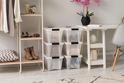 Image of IRIS USA 19 Qt Stackable Plastic Storage Bins with Lids, 6 Pack - BPA-Free, Made in USA - Discreet Organizing Solution, Latches, Durable Nestable Containers, Secure Pull Handle - Pearl