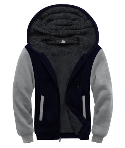 Image of SCODI Hoodies for Men Heavyweight Fleece Sweatshirt Zip Up Thick Jacket | Machine Wash, Soft, Warm, Winter, Outdoor Activities, Gym, Office, Casual, Daily Wear, Full Zipper Sherpa Lined Hooded Coat