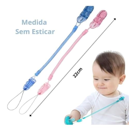 Kit 2 Prendedores de Chupeta Com Mola Bico Para Bebe (Azul e Prata)