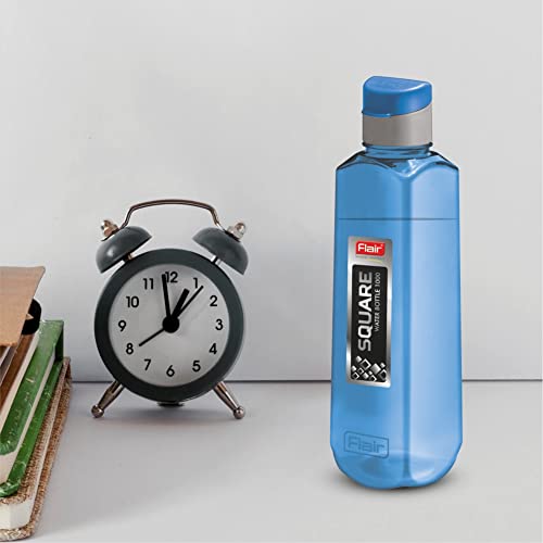 Image of Flair Square PET Water Bottles with Fliptop Lid Set of 6 Pcs 1000 ML (Blue)