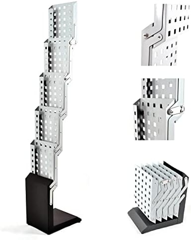 Displayfactory Foldable Magazine Rack Catalog Literature Rack Brochure Stand Heavy Duty Aluminum Show Rack Display Portable 5 Pockets Brochure Rack for Trade Show Exhibitions Office Retail Store