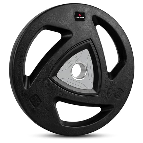 Image of LEEWAY Rubber Weight Plates (20kg x 2) | 31mm Hole | Tri Grip Gym Plates for Home Gym Workout | Barbell & Dumbbell Compatible | Floor Protection Low Noise Plates (Black, 20kg Pair)