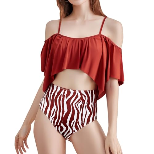 Bikini tendance taille haute pour femmes maillot deux pièces en nylon à volants