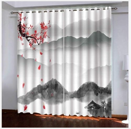 Latwerio Cortina Dormitorio Estilo Japonés Cortinas Termicas Aislantes, Cortinas Salon Modernas Estilo Japonés Ojales Cortinas Ventana Habitacion, Visillos Salón 117x230 cm 2 Piezas e3497