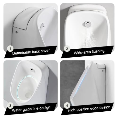 Orinal de pared, orinal cerámico de alta temperatura con guía de agua anti-salpicaduras y tapón de drenaje cerámico, ideal para baño, baño comercial y uso al aire libre (sin tapa, 62 cm / 24,4 pulgadas) miniatura 7