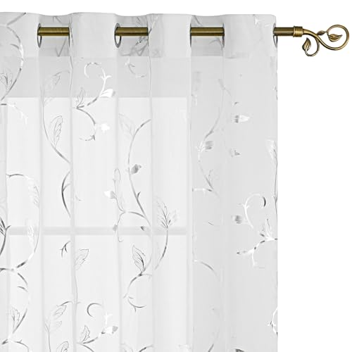 BUHUA White Sheer Curtains 63 Inch Length Semi - Sheer