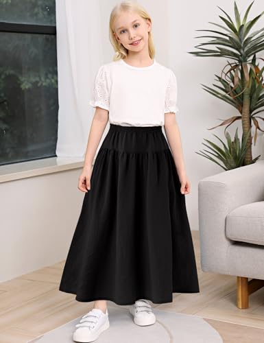 Image of Girls' Skirt A-Line Long Skirt School Uniform Skirt with Pockets, 4-13Y