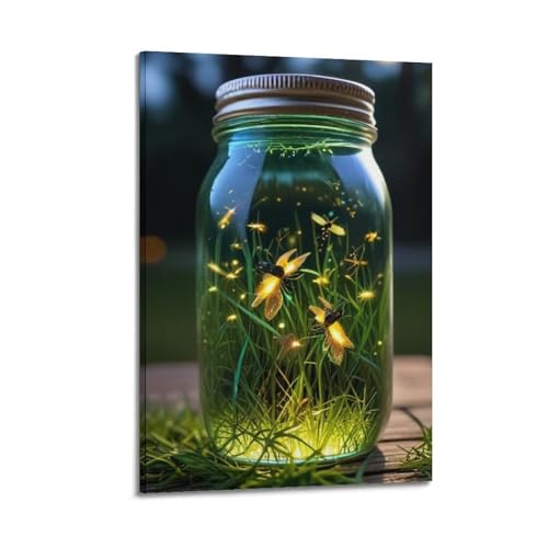 Toile lucioles volantes bouteille en verre cadre deco pour chambre