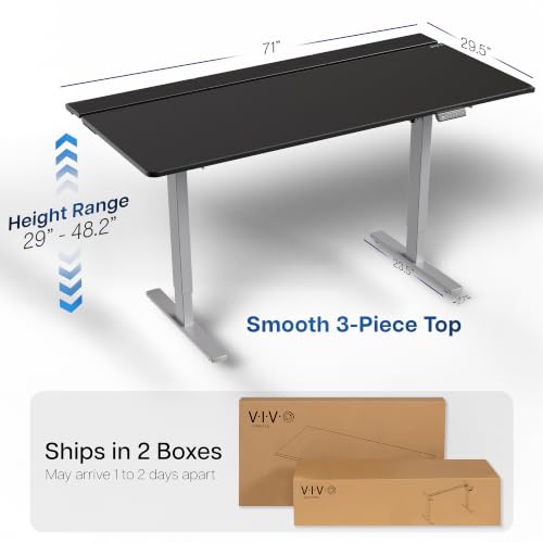 Image of VIVO Black 71 x 30 in Standing Desk, DESK-KIT-1G6-P3B-71 | Electric, Holds 220 lbs, Sit Stand, Height Adjustable, Cable Tray, Full-Size Mouse Pad, Office Furniture, Gray Frame