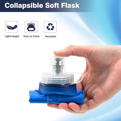 SLUXKE 500ml Faltbare Trinkflasche Set von 2, Faltbare Wasserflasche TPU Soft Flask, Leichte, Flexible, Rollbare, BPA FREIE Sportflasche zum Wandern Camping Fitness Klettern 5